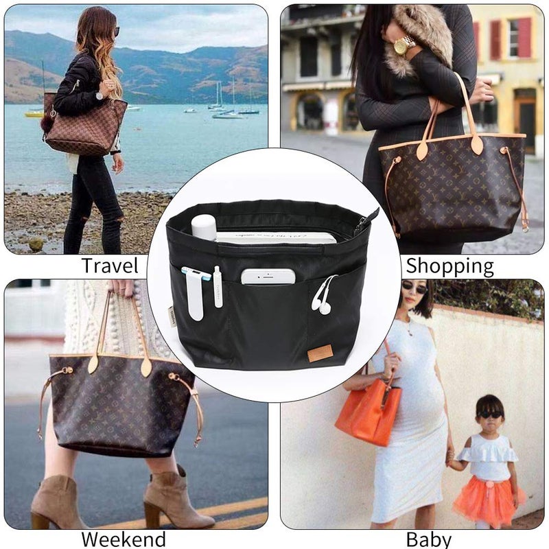 iN. Multi-Pocket Travel Handbag Organizer Insert Large for Tote Bag Purse Liner Insert Organizer with Handles (Large, Black) - Image 3